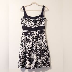 Floral Black and White Silk Dress